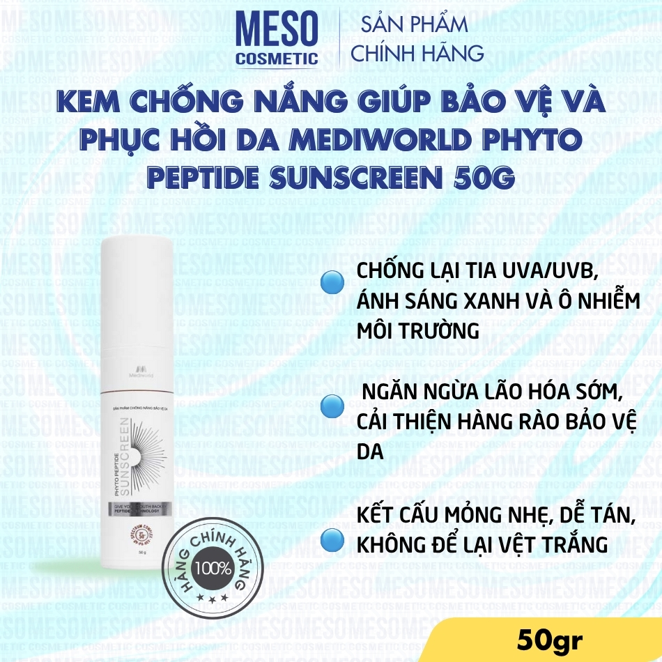 Kem chống nắng giúp bảo vệ và phục hồi da Mediworld Phyto Peptide Sunscreen 50g